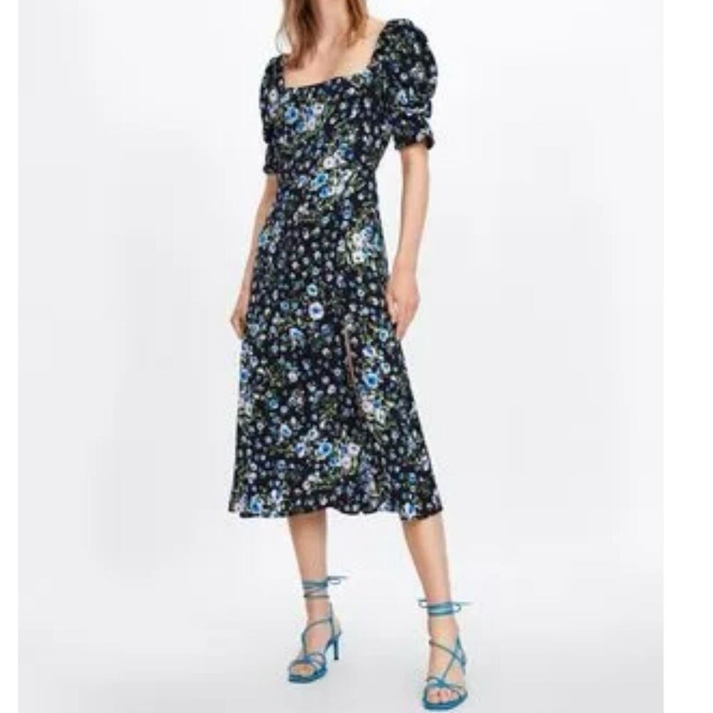 Zara Floral Print Mini Dress with side slit size XS